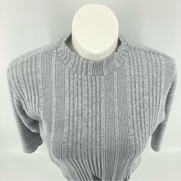June & Hudson Gray Mock Neck Ribbed Soft Tie Front Knit Top Large - Picture 2 of 12